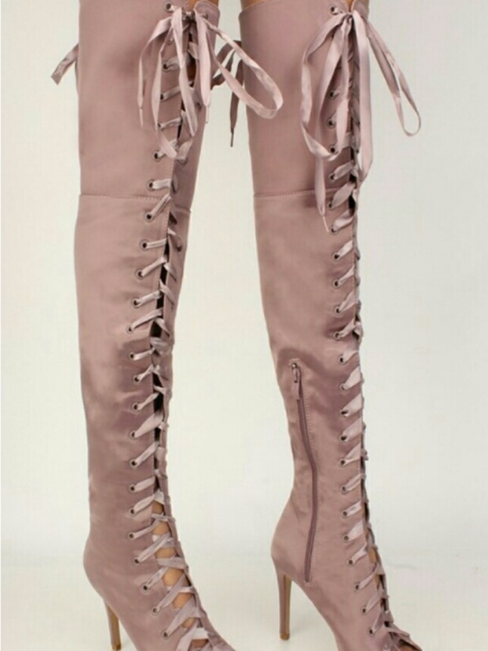 Women’s Lace-Up Over-The-Knee Boots in Blush Pink